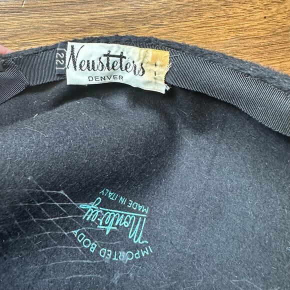 Vtg Neusteters pillbox beret hat black velvet bows net mesh veil - Picture 6 of 8